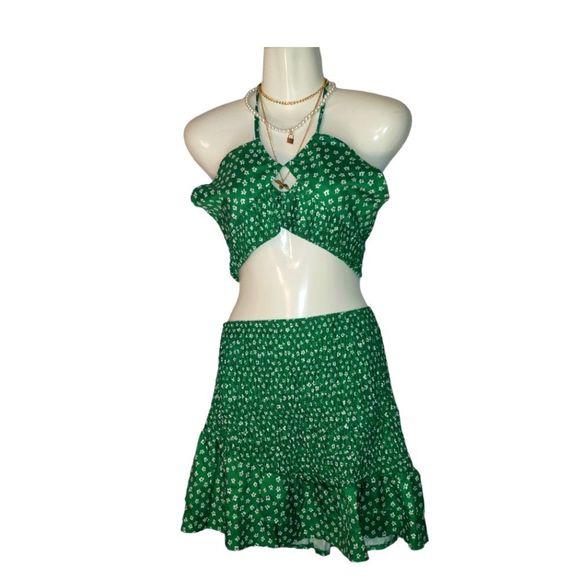 Set: Floral Print Drawstring Camisole Top + A-Line Skirt - Picture 2 of 11